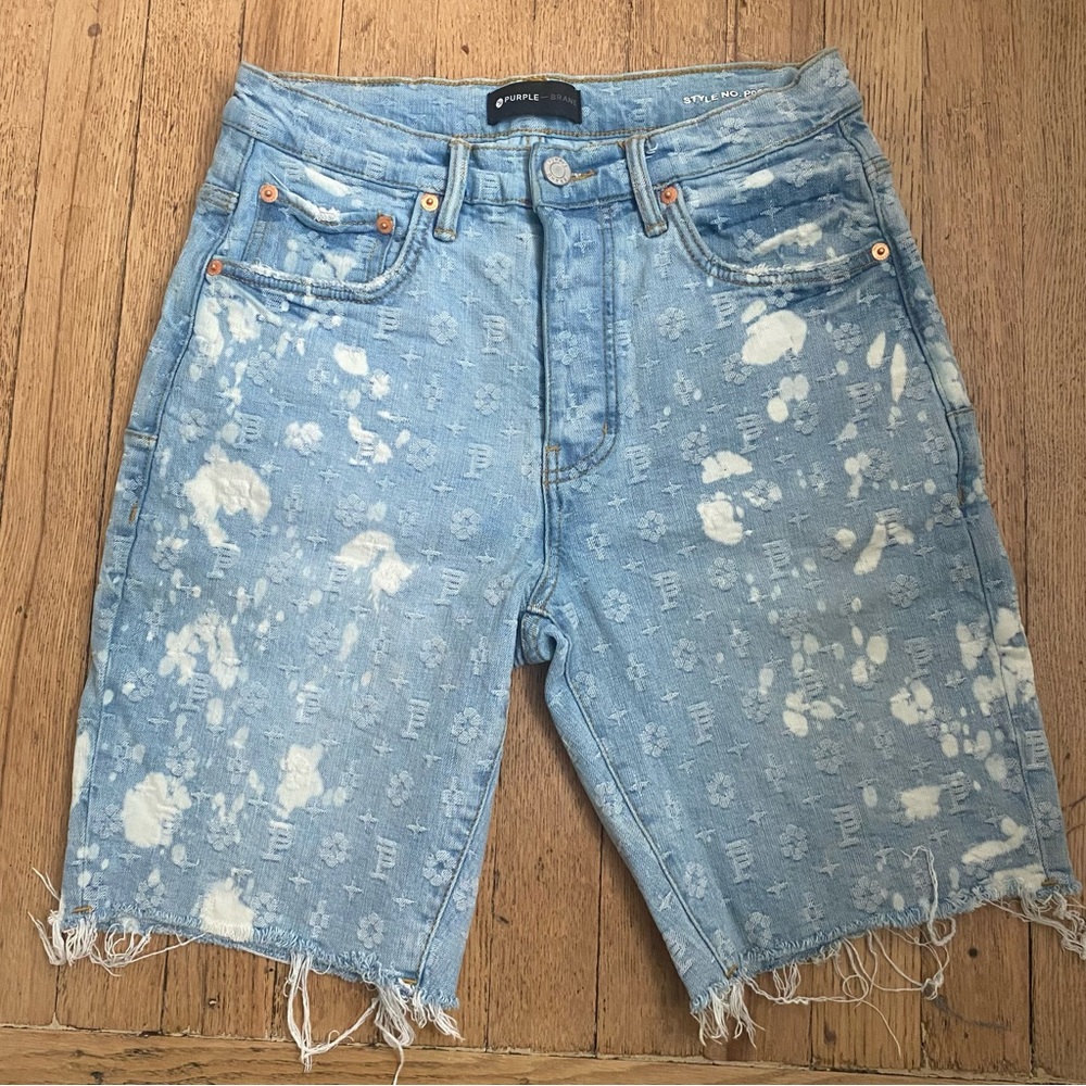 Purple Brand Jacquard Monogram Denim Shorts